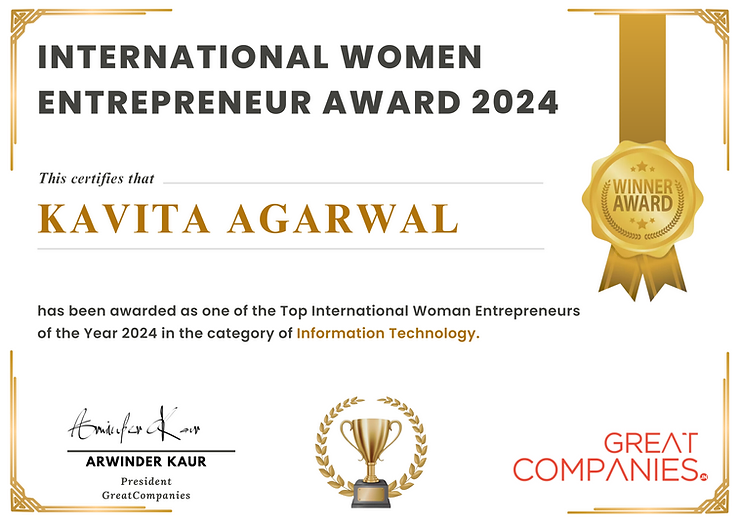 Kavita Agarwal: Winner of the 2024 Great Companies International Women Entrepreneur Award